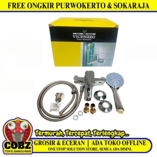 1/2 IN / VICENZZO SL 9025 Kran Shower Panas Dingin Stainless + Selang + Shower Set