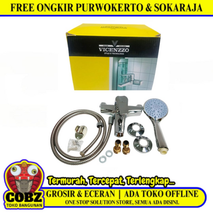 1/2 IN / VICENZZO SL 9025 Kran Shower Panas Dingin Stainless + Selang + Shower Set
