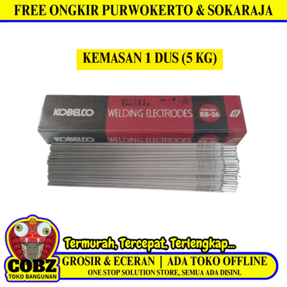 2.6 MM x 5 KG / KOBE STEEL RB-26 Kawat Las Konstruksi Baja Lunak Welding Electrodes KG