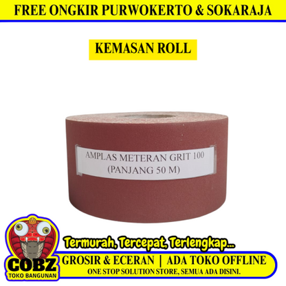 GRIT 100 x 50 M / TM Amplas Kertas Gulung Roll Meteran Halus Kasar Roll