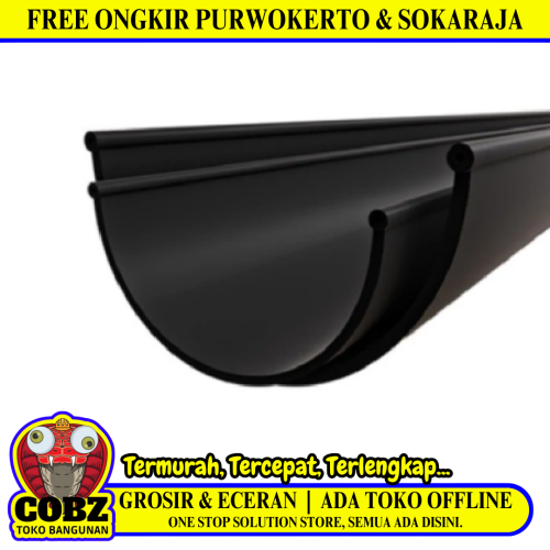 8 IN x 400 CM / HR Talang Air Pipa Belah PVC Hitam Batang