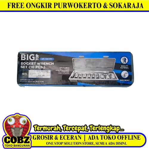 8 MM - 24 MM / BIG TOP Mata Kunci Sok Shock Socket Wrench 10 Pcs Set
