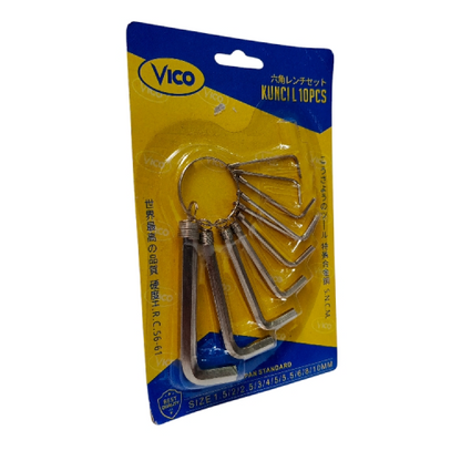 1.5 MM - 10 MM / VICO 01 Kunci L Hexagon Rata Pendek Wrench Screw 9 Pcs Set