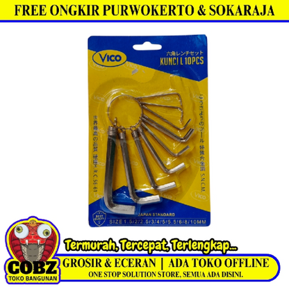 1.5 MM - 10 MM / VICO 01 Kunci L Hexagon Rata Pendek Wrench Screw 9 Pcs Set