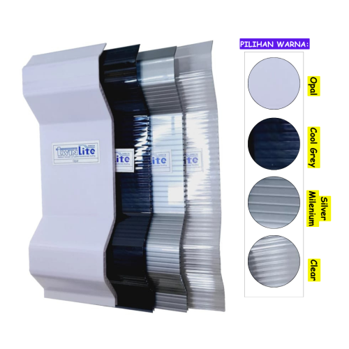 6 MM x 820 MM x 5 M / TWINLITE GRECA Atap U PVC Double Layer Grey Lembar