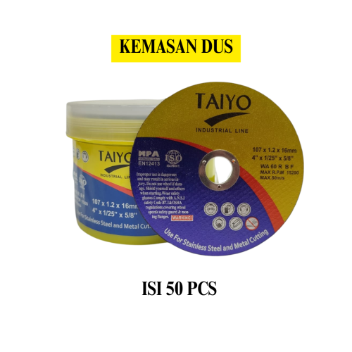 4 IN x 50 PCS / TAIYO WA60RBF Metal Grinding Mata Gerinda Potong Cutting Besi Baja Dus