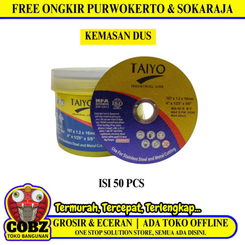 4 IN x 50 PCS / TAIYO WA60RBF Metal Grinding Mata Gerinda Potong Cutting Besi Baja Dus
