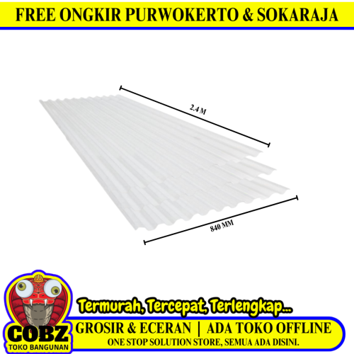 0.7 MM x 840 MM x 2.4 M / TM GRECA Atap U PVC Gelombang Kecil Clear Lembar
