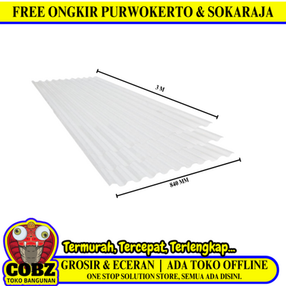 0.7 MM x 840 MM x 3 M / TM GRECA  Atap U PVC Gelombang Kecil Clear Lembar