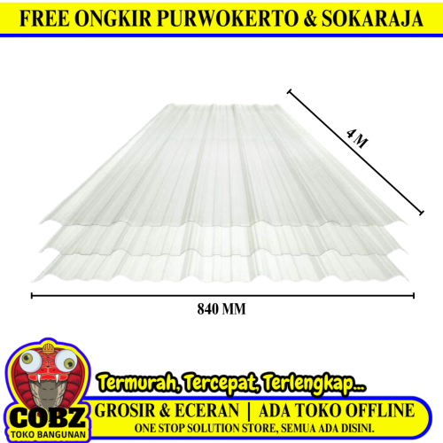 0.7 MM x 840 MM x 4 M / TM TRIMDECK Atap U PVC Gelombang Besar Clear Lembar