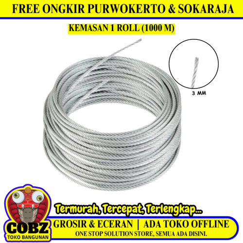 3 MM x 1000 M / TM Kawat Seling Baja Galvanis Roll