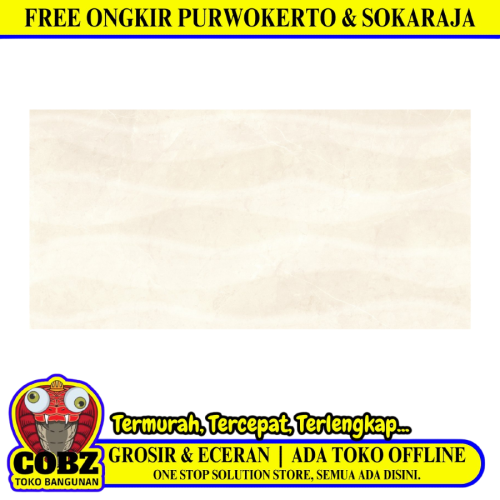 30 CM x 60 CM / PLATINUM DEXA Keramik Dinding Kamar Mandi Glossy Cream Embossed Dus