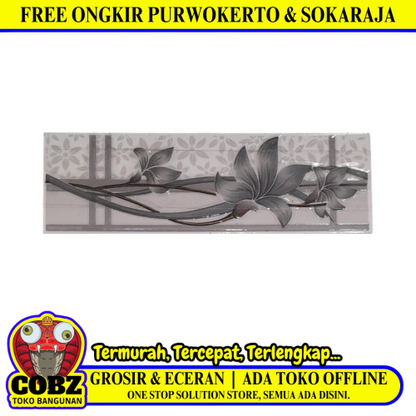 8 CM x 25 CM / COBZ CV531 List Keramik Dinding Kamar Mandi Black Lembar