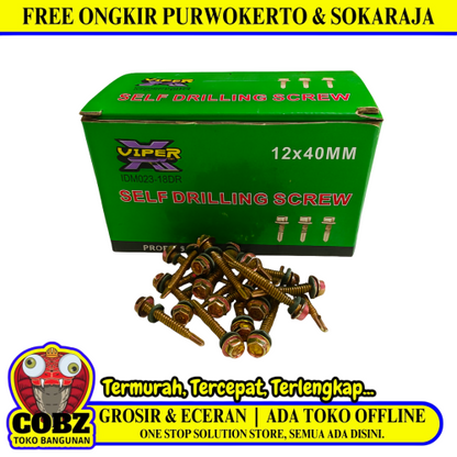 #12 x 40 MM / VIPER Roofing Baut Sekrup Atap Baja Ringan Kuning Dus