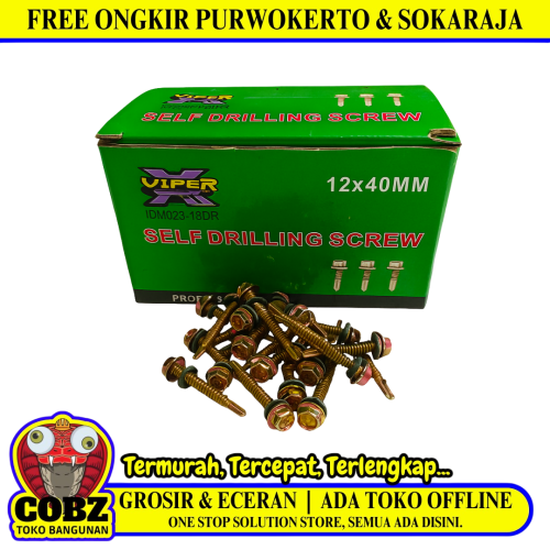#12 x 40 MM / VIPER Roofing Baut Sekrup Atap Baja Ringan Kuning Dus