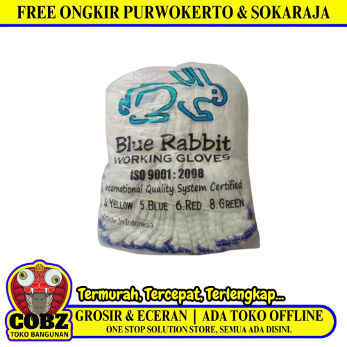 12 SET / BLUE RABBIT Sarung Tangan Benang Rajut Biru Kain Tukang Kerja Proyek Sepasang