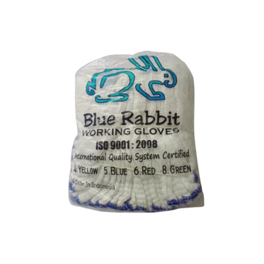 12 SET / BLUE RABBIT 01 Sarung Tangan Benang Rajut Biru Kain Tukang Kerja Proyek Sepasang