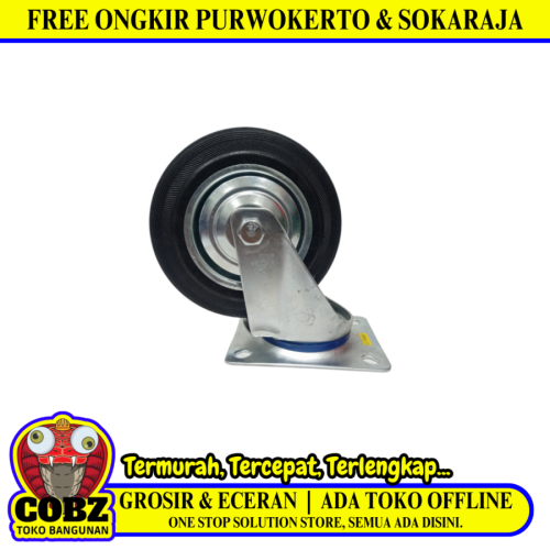 6 IN / TRIPLE-S Roda Hidup Trolly Gepeng Plat 152.4 MM Karet Hitam