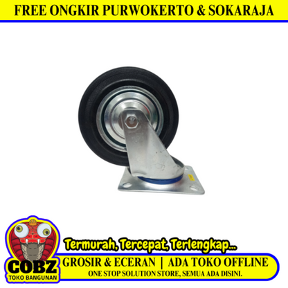 6 IN / TRIPLE-S Roda Hidup Trolly Gepeng Plat 152.4 MM Karet Hitam