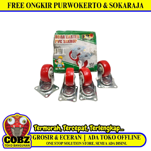 2 IN / FRT Roda Hidup Trolly Gepeng Plat 51 MM Nylon Merah 4 Pcs Dus