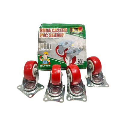 2 IN / FRT Roda Hidup Trolly Gepeng Plat 51 MM Nylon Merah 4 Pcs Dus