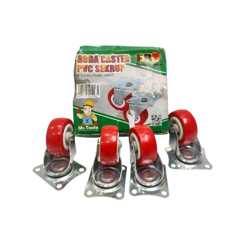 2 IN / FRT Roda Hidup Trolly Gepeng Plat 51 MM Nylon Merah 4 Pcs Dus