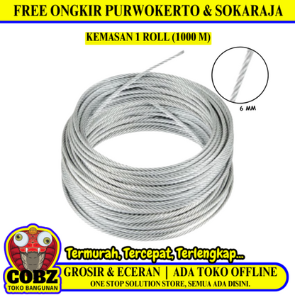 6 MM x 1000 M / TM Kawat Seling Baja Galvanis Roll