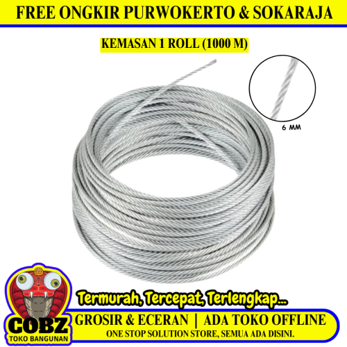 6 MM x 1000 M / TM Kawat Seling Baja Galvanis Roll
