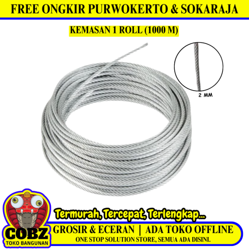 2 MM x 1000 M / TM Kawat Seling Baja Galvanis Roll