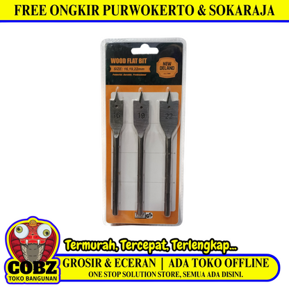 16 MM - 22 MM / NEW DELAND Mata Bor Kayu Kipas Flat Wood Drill Bits Set