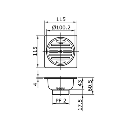 4 IN / TOTO TX1DB Saringan Got Leher Panjang Floor Drain Stainless