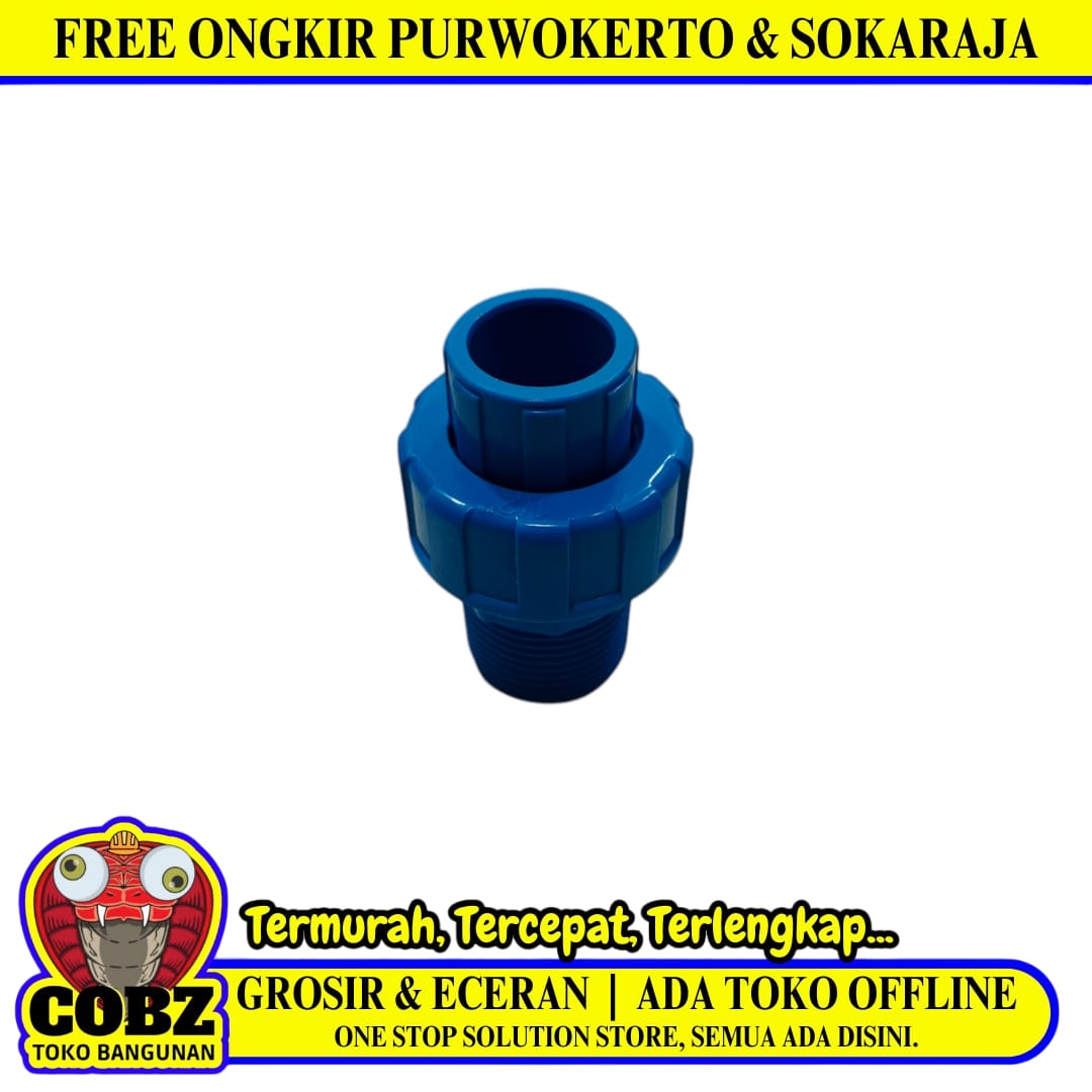 1/2 IN x 1 IN / CISAL Water Mur Moor Union Socket Polos Dan Drat Luar PVC