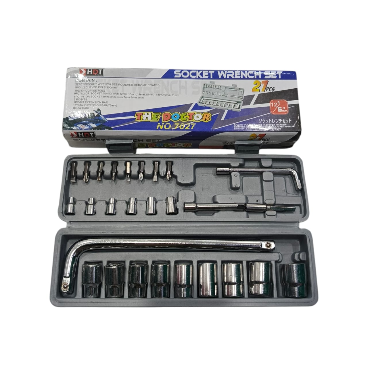 4 MM - 21 MM / HDT Mata Kunci Sok Shock Socket Wrench 9 Pcs Set