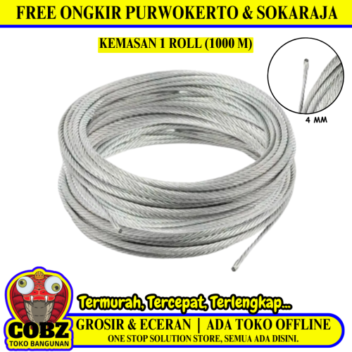 4 MM x 1000 M / TM Kawat Seling Baja Galvanis Roll