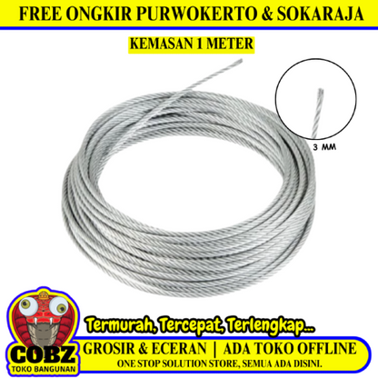 3 MM / TM Kawat Seling Baja Galvanis Meter