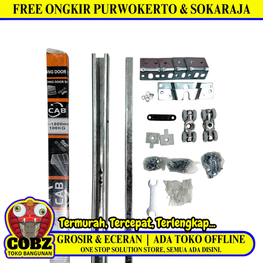 180 CM / CAB J3 Rel Pintu Geser Sliding Door + Roda Set
