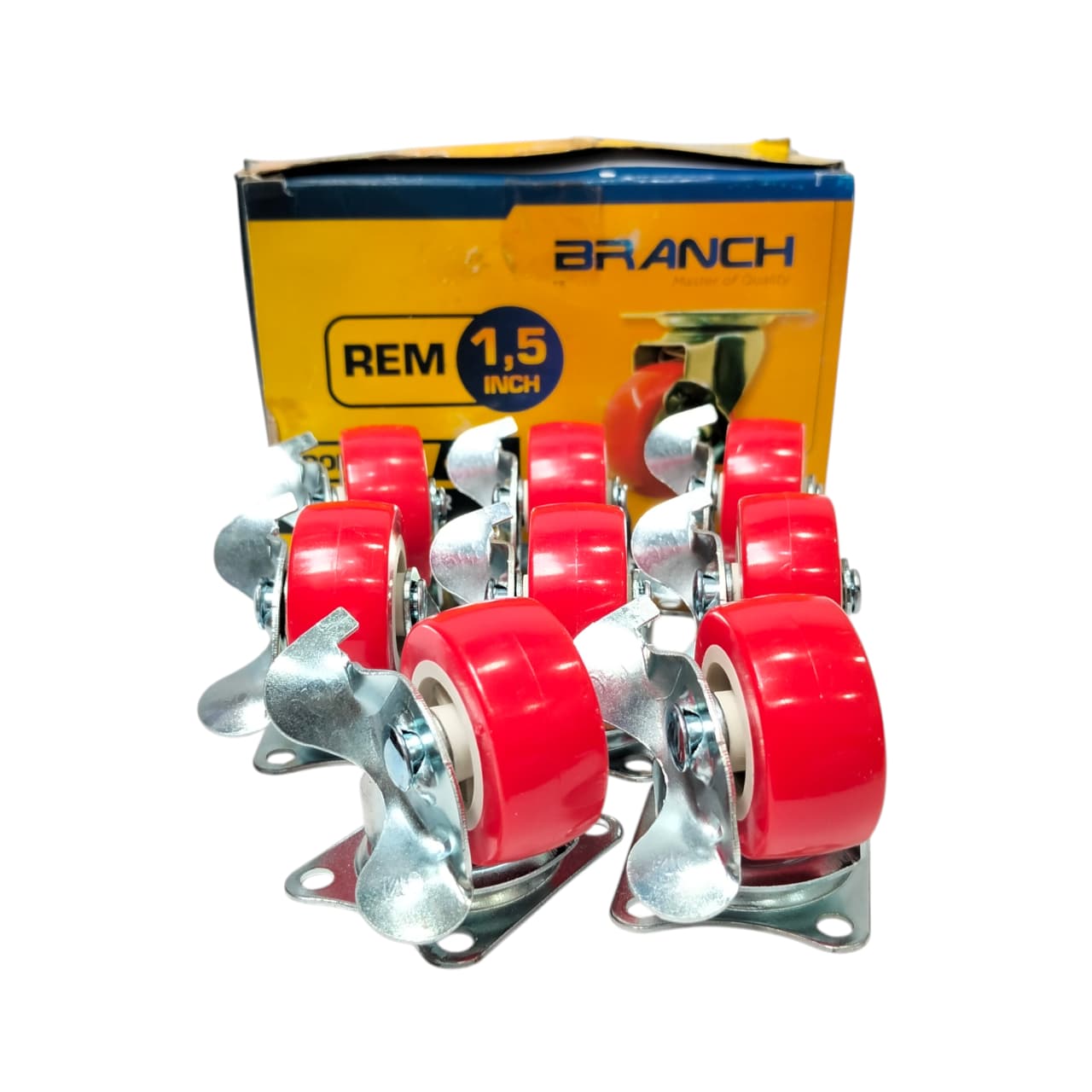1 1/2 IN / BRANCH BPR-5040R Roda Rem Hidup Trolly Plat Karet Merah 8 Pcs Dus