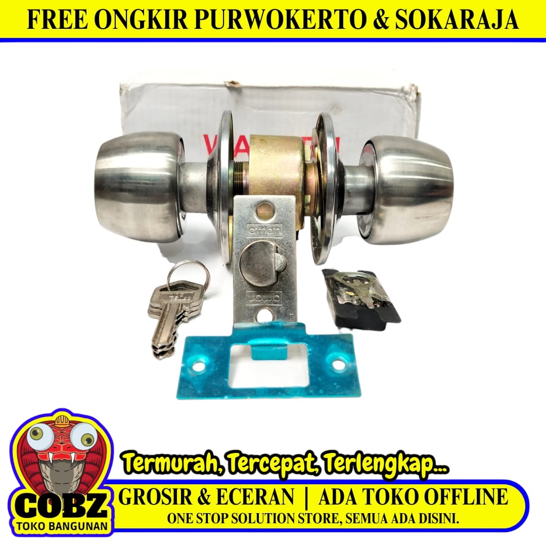 D 5 CM / WARREN Kunci Handle Pintu Bulat Kamar Mandi Stainless Silver Set
