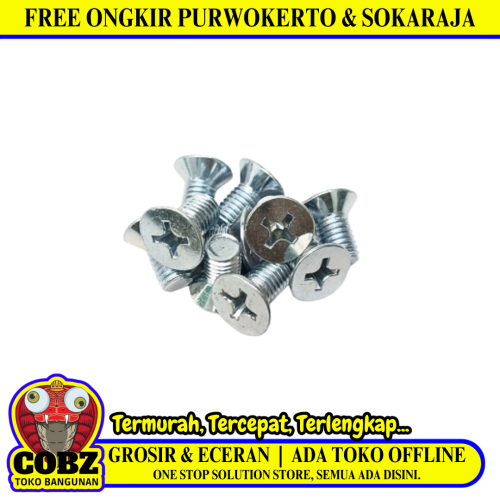 M 8 x 15 MM / NM Baut JF Kepala Rata Plus Putih Biji