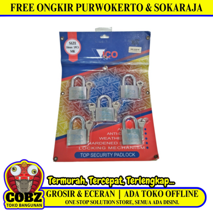 50 MM / VICO Gembok Master Leher Pendek Anti Maling 5 Pcs Set