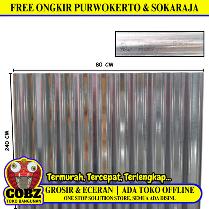 0.2 MM x 87 CM x 240 CM / LOKFOM Seng Gelombang 8 Kaki Anti Karat Lembar