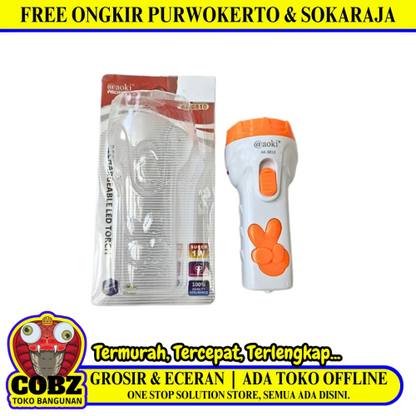 1 WATT / AOKI 8810 Lampu Senter LED Cas Charge Rechargeable Fitting Colok