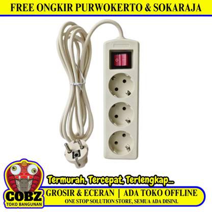 3 LUBANG x 300 CM / SUNSAFE SSK-102 Stop Kontak Colokan Terminal Kabel 3 M