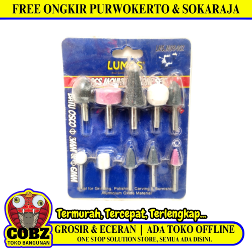 3 MM - 6 MM / LUMOS 002 Mata Bor Batu Gerinda Tangkai Rotary Mounted Stone Set