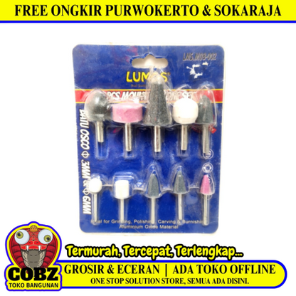 3 MM - 6 MM / LUMOS 002 Mata Bor Batu Gerinda Tangkai Rotary Mounted Stone Set
