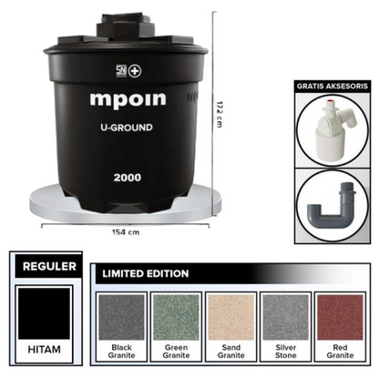 2000 L / MPOIN + UGROUNDUG2000 Water Torrent Tangki Tandon Air PVC Silver Stone + Acc Set