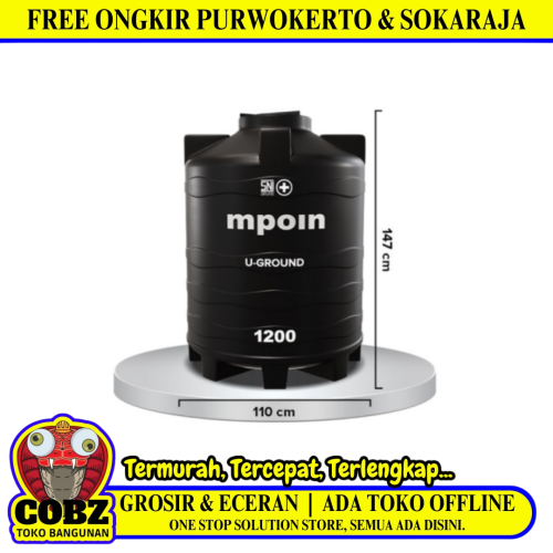 1100 L / MPOIN + U GROUND UG 1200 Water Torrent Tangki Tandon Air PVC Black + Acc Set