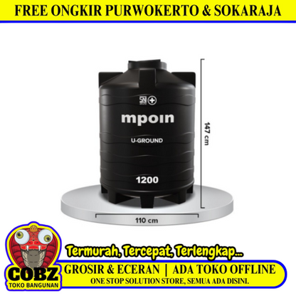 1100 L / MPOIN + U GROUND UG 1200 Water Torrent Tangki Tandon Air PVC Black + Acc Set