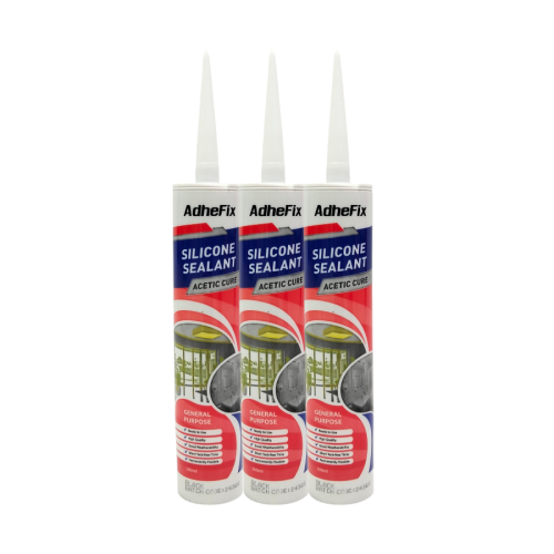 300 ML / ADHEFIX Lem Silicone Sealant Kaca Akrilik Acid Asam Botol - (Black)