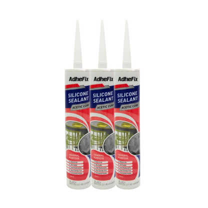 300 ML / ADHEFIX Lem Silicone Sealant Kaca Akrilik Acid Asam Botol - (Black)